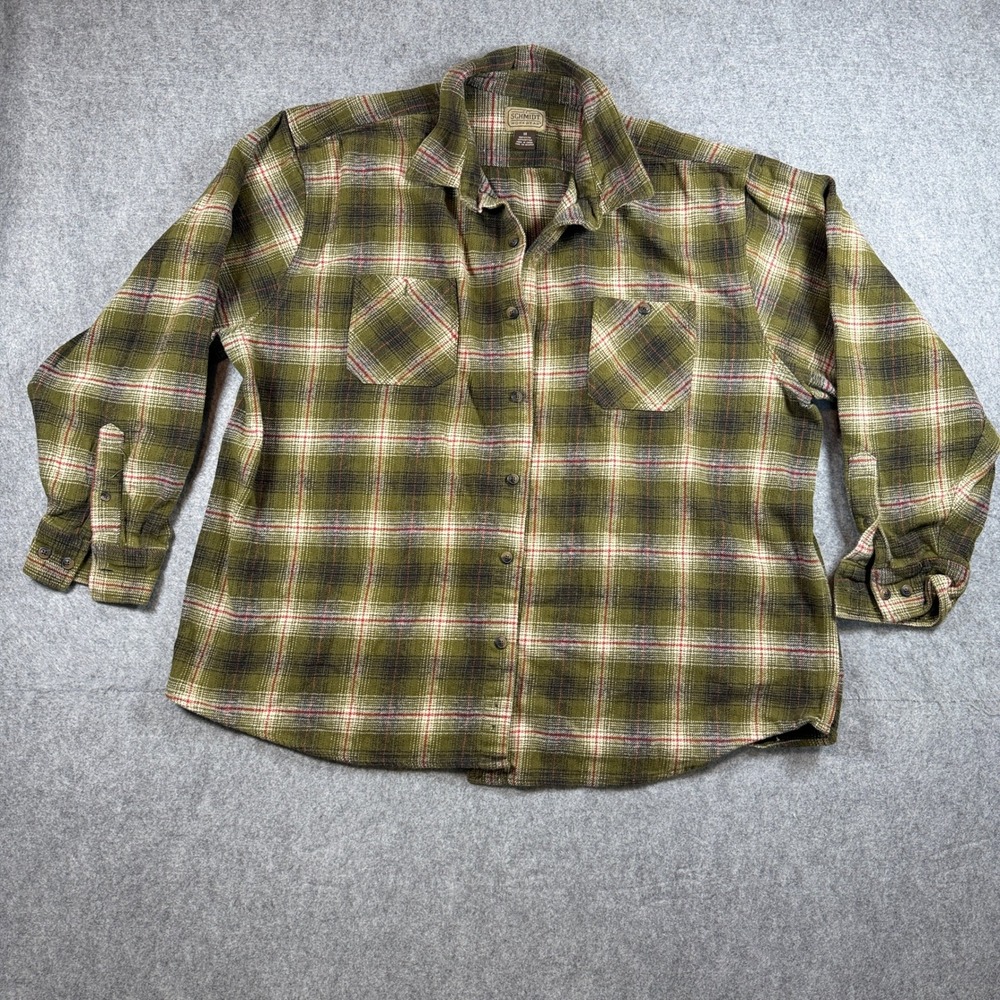 CE Schmidt Mens Plaid Flannel Button Down Shirt 3X Olive Green Heavy Cotton